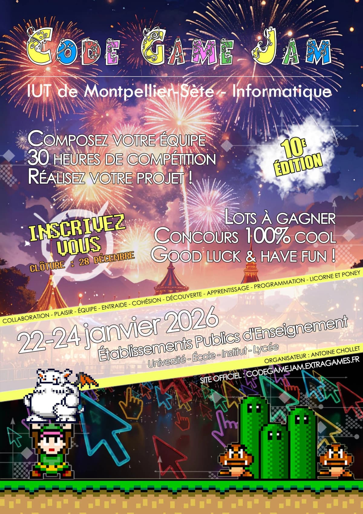 Code Game Jam 2026 - Scroll Party - Affiche